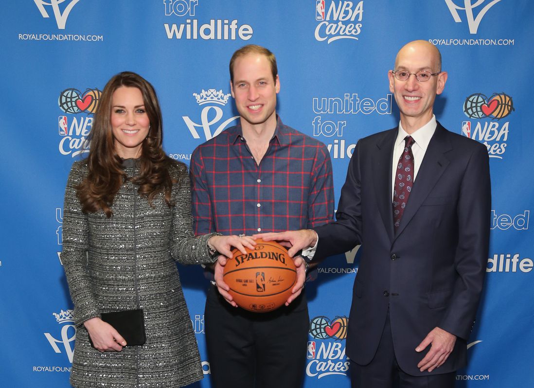 Not posed at all! The Cambridges with NBA Commissioner Adam Silver<br/>